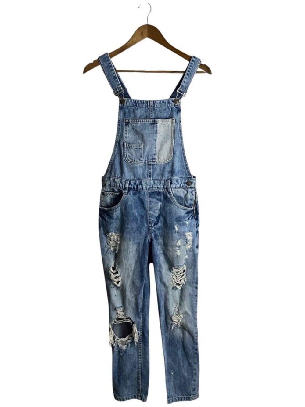 ZARA Women's Light Indigo Casual Distressed Skinny Denim Overalls
